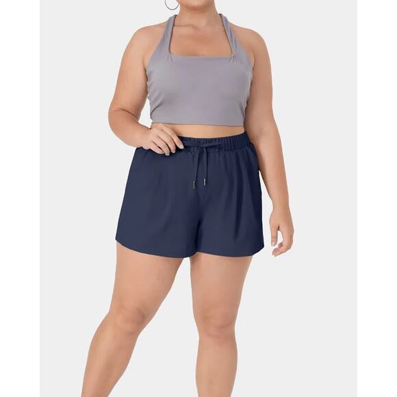 Halara High Waisted Drawstring 3" Shorts Sz 4X Night Blue Pockets Casual Stretch - Picture 2 of 12
